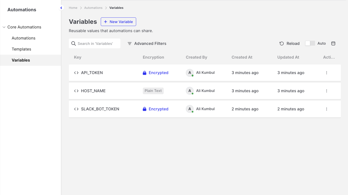 Variables: Variables page
